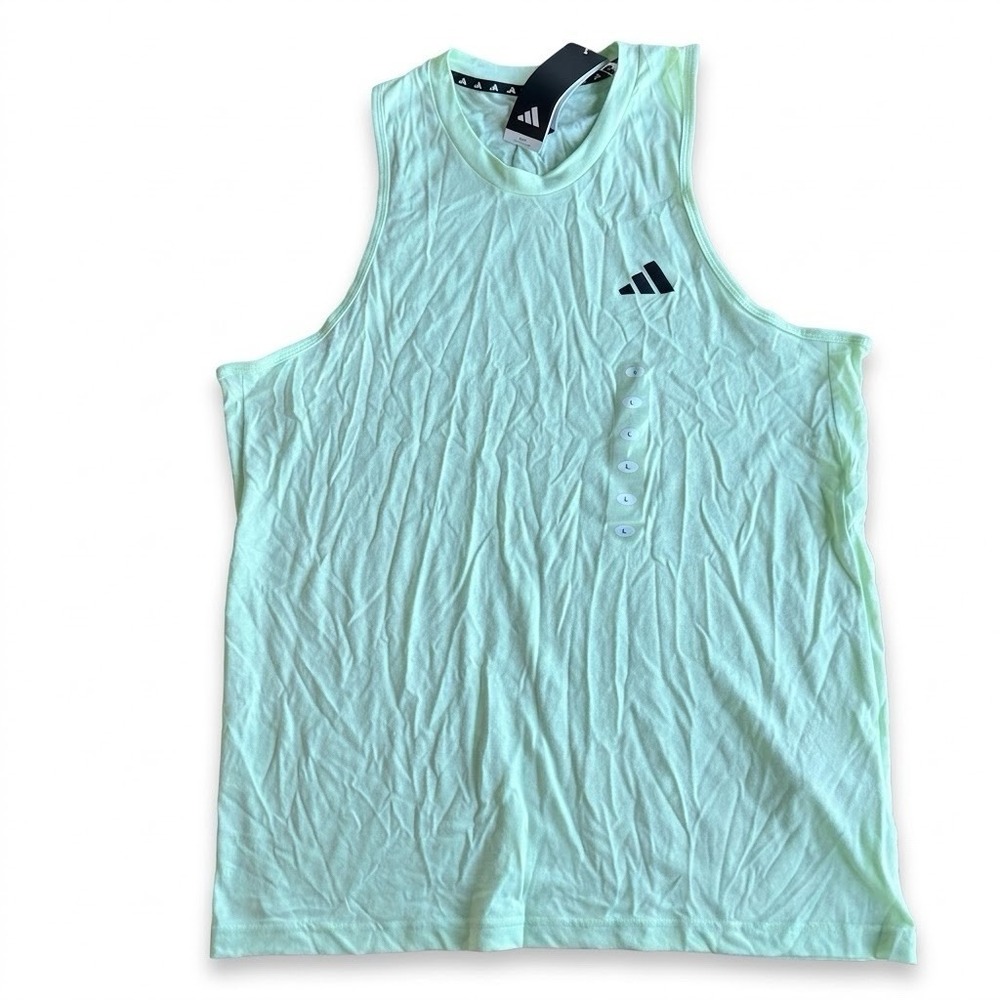 ADIDAS Muscle Tank Top Mens Large Tall Green Neon Weights Gym Workout Sports NEW